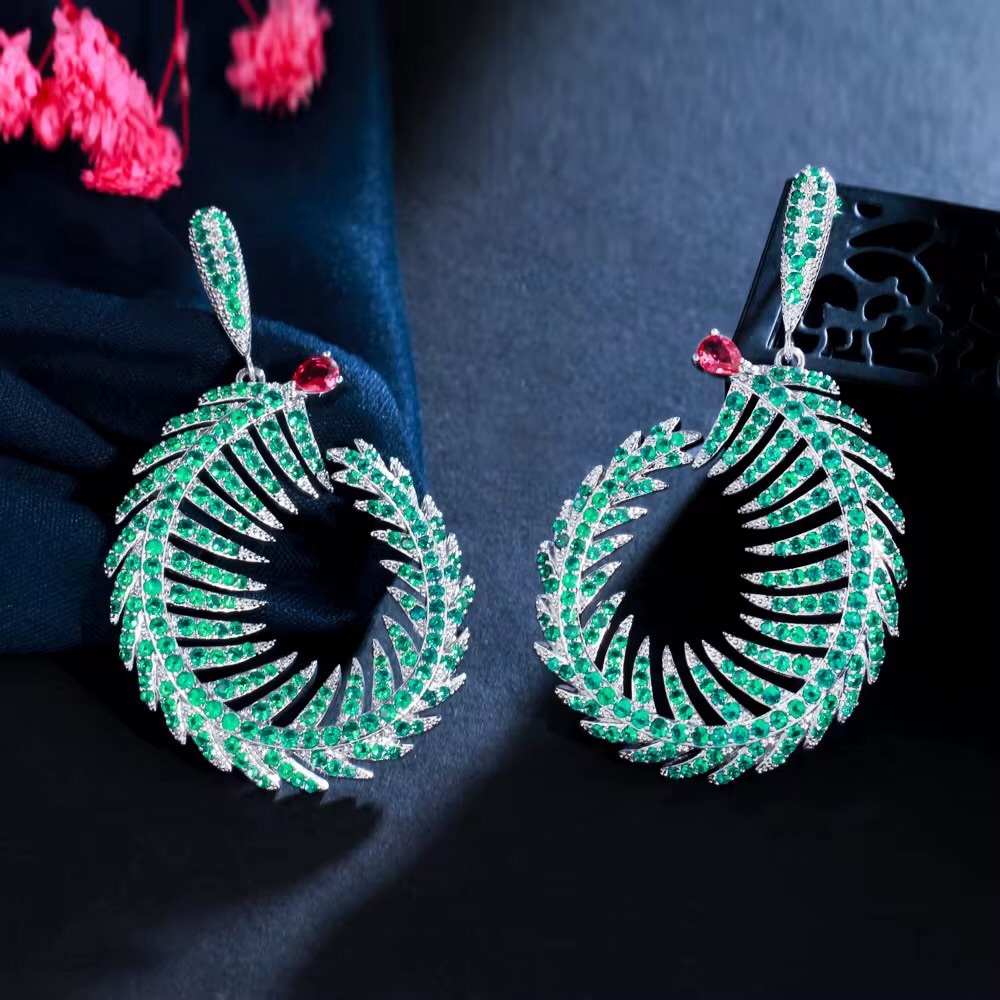 Exquisite Silver and Green Crystal Earrings